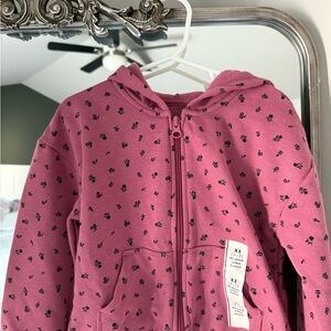XS 4-5 Girl Cat & Jack Pink zipper Hoodie with flower Black Print NWT